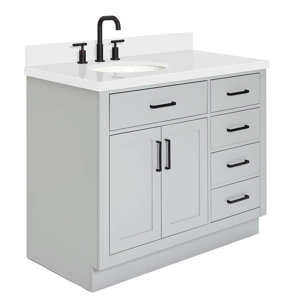 Hepburn 43" Gray Hardwood Freestanding Single Vanity with Quartz Top