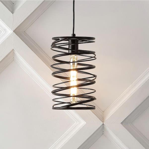 JONATHAN Y Helisa 7.25 in. 40-Watt 1-Light Bronze Modern Contemporary Iron Spiral LED Pendant Light, Oil Rubbed Bronze