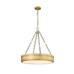 Anders 24 W 3-Light Rubbed Brass integrated LED Pendant Light with Marbling Parian Plastic Shade