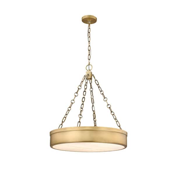 Unbranded Anders 24 W 3-Light Rubbed Brass integrated LED Pendant Light with Marbling Parian Plastic Shade
