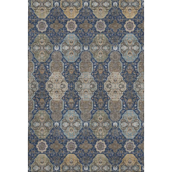 Mayfield Premium Machine Washable Abstract AMF2484 Navy 9 ft. x 12 ft. Area Rug