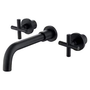AIM Double Handle Wall Mounted Faucet for Bathroom Sink or Bathtub in Matte Black