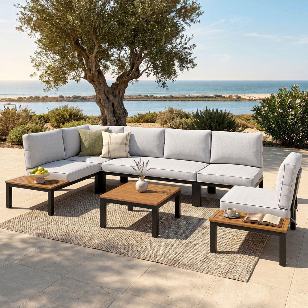 PHI VILLA 6 -Seat 6-Piece Metal Outdoor Patio Conversation