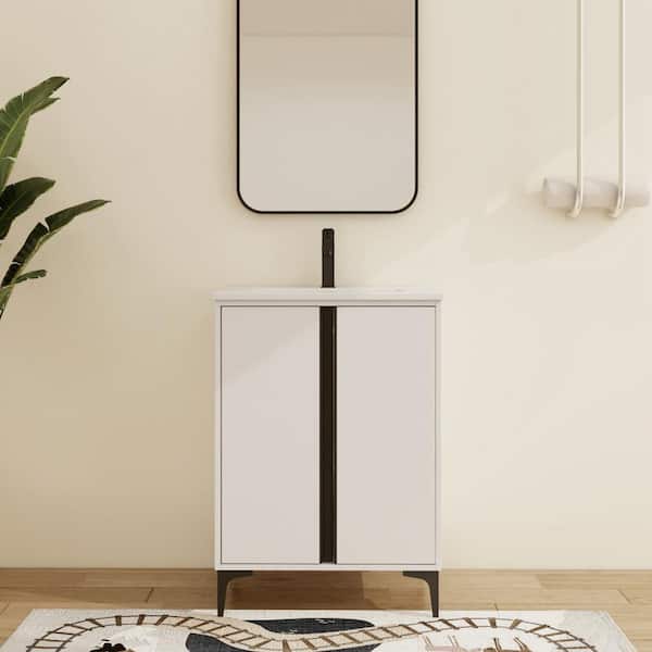 ARTCHIRLY 24 in. W x 18.3 in. D x 33.9 in. H Freestanding Bath Vanity in White with White Ceramic Top