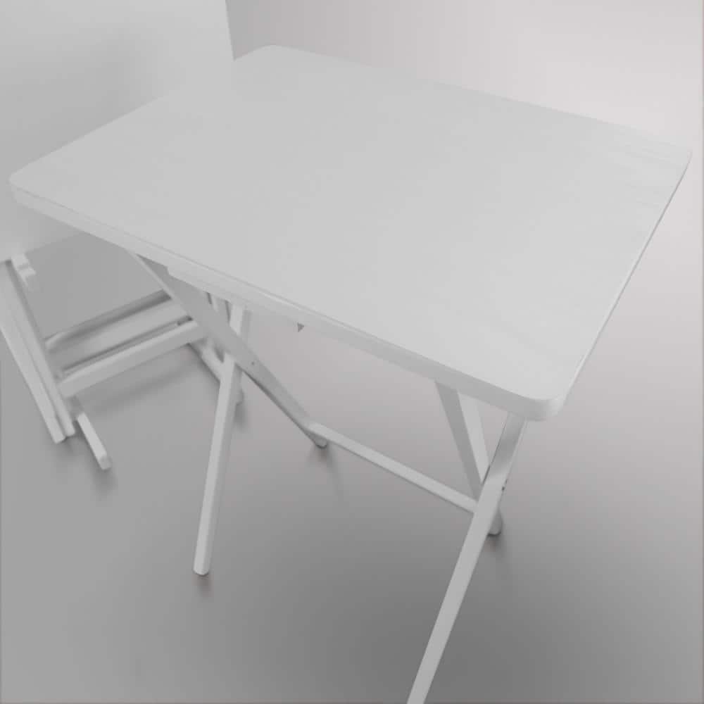 White Solid Wood 5-Piece Tray Table Set with Walnut Tops