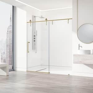 Hamilton 56 in. to 60 in. W x 78 in. H Aerodynamic Frameless Sliding Shower Door in Matte Brushed Gold with Clear Glass