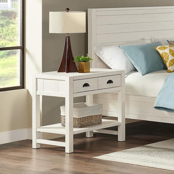 Alaterre Furniture Driftwood White 2 Drawer Wood Nightstand with Open Shelf