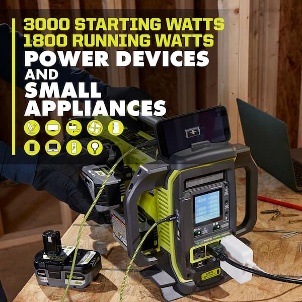 RYOBI - 18V ONE+ 1800-Watt Portable Battery Inverter Power Station/8-Port Charger with 60-Watt Foldable Solar Panel