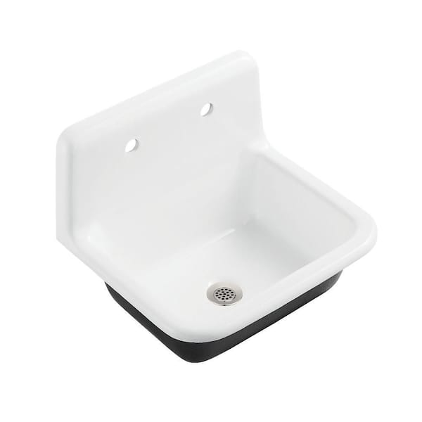 Petra Galley Cast Iron 22 in. Wall Mount Laundry/Utility Sink White with Brushed Nickel Drain