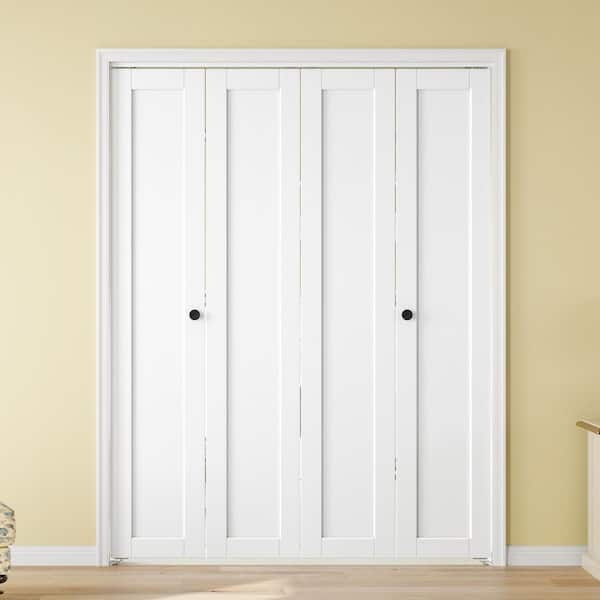 60 in. x 80 in. 1 Panel White Finished Solid Core MDF Wood Bi-Fold Door with Hardware