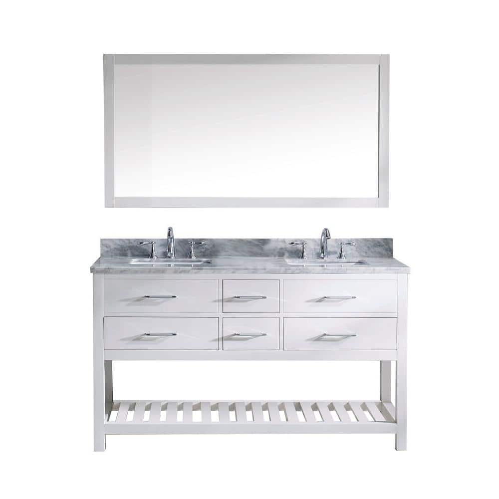Virtu Usa Caroline Estate 60 In W Bath Vanity In White With Marble Vanity Top In White With Square Basin And Mirror Md 2260 Wmsq Wh 010 The Home Depot