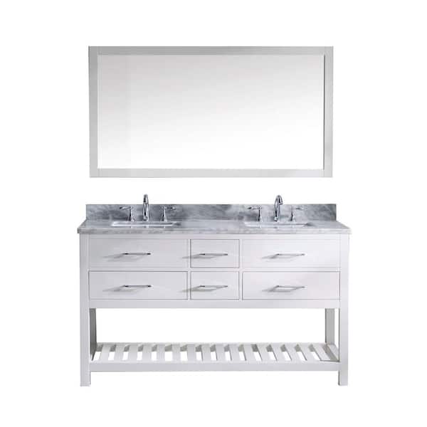 Virtu USA Caroline Estate 60 in. W Bath Vanity in White with Marble Vanity Top in White with Square Basin and Mirror