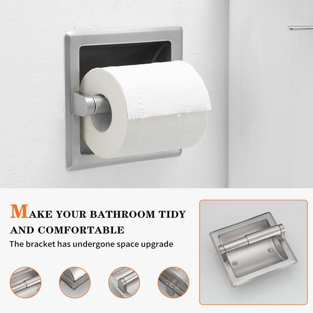 Brushed Nickel Recessed Wall-Mounted Toilet Paper Holder