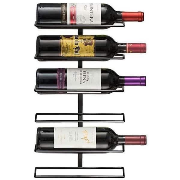 6 Bottle Black 10 in. Metal Wine Rack, Wall-Mounted Wine Display Rack for Wine Bottles, Champagne, Liquor, and More