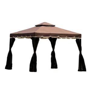 9.8 ft. W x 9.8 ft. D x 8.8 ft. H Brown Outdoor Steel Vented Dome Top Patio Gazebo with Netting