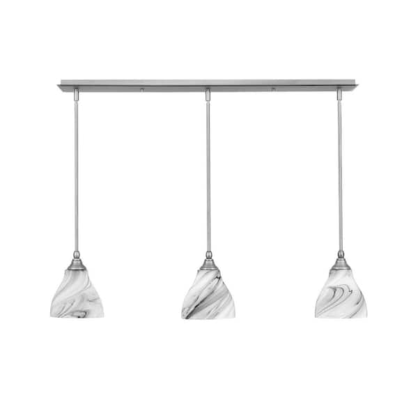 Livingston 100-Watt 3-Light Nickel Shaded Pendant Light with 6.25 in. Onyx Swirl Glass Shades, no Bulbs