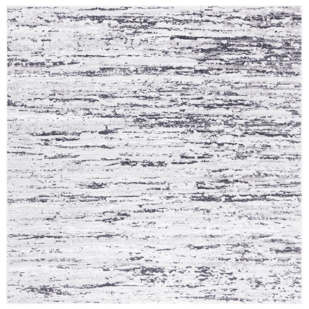 Amelia Light Grey and Charcoal Square Synthetic Rug