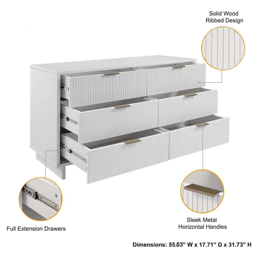 Granville White Double Wide Dresser with Soft Close Drawers