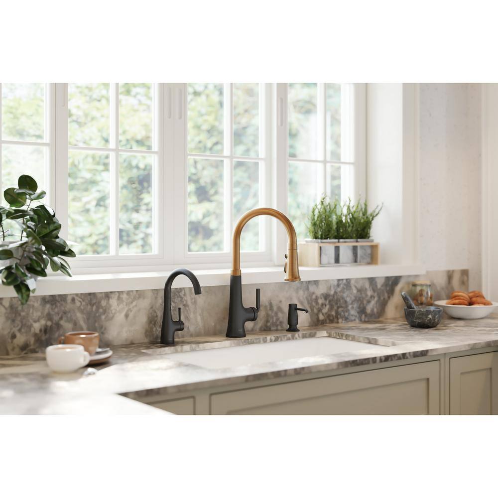 Matte Black and Brass Pull Down Kitchen Faucet with Spray