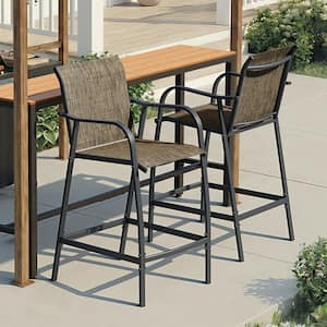 Metal Outdoor Bar Stool in Earth with Armrest and Footrest Steel Frame Bar Chairs for Patio Pool (2-Pack)