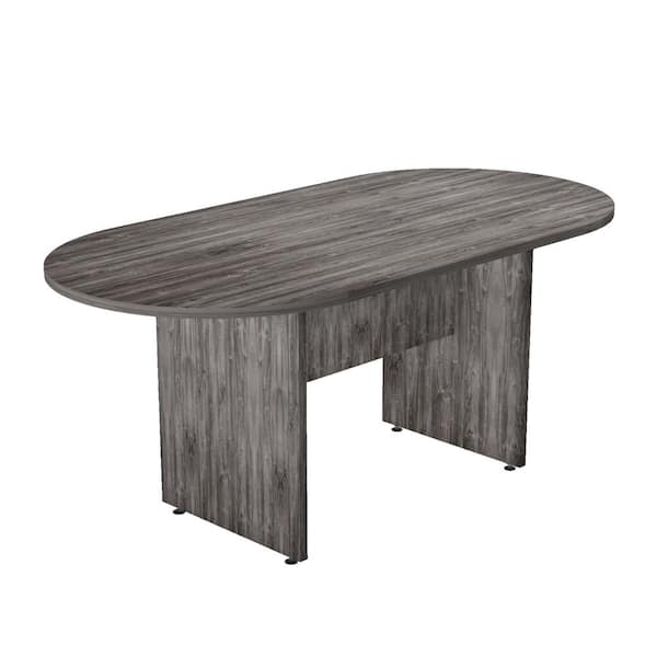 Inval 70.98 in. W Oval Smoke Oak Wood Conference Table Desk