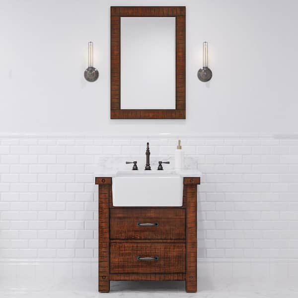 Water Creation Paisley 31 in. W x 22 in. D Vanity in Rustic Sienna with Marble Vanity Top in White with White Basin and Hook Faucet