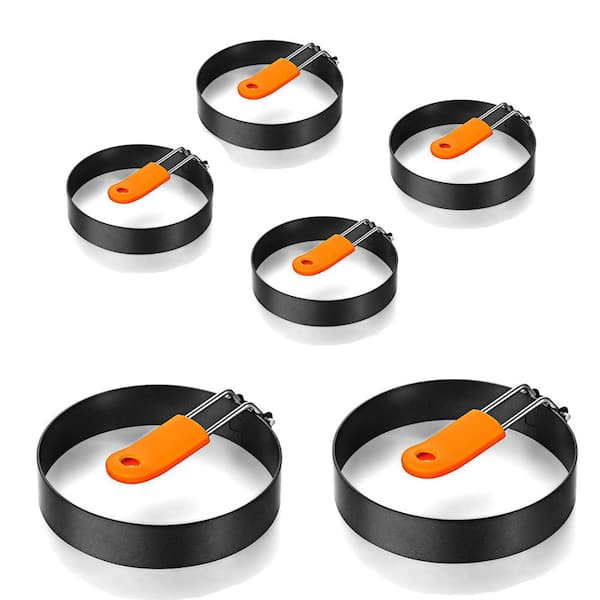 6-Pack Stainless Steel Egg and Pancake Rings with Silicone Handles, 4 and 6 Inch, Nonstick Coating for Easy Cooking