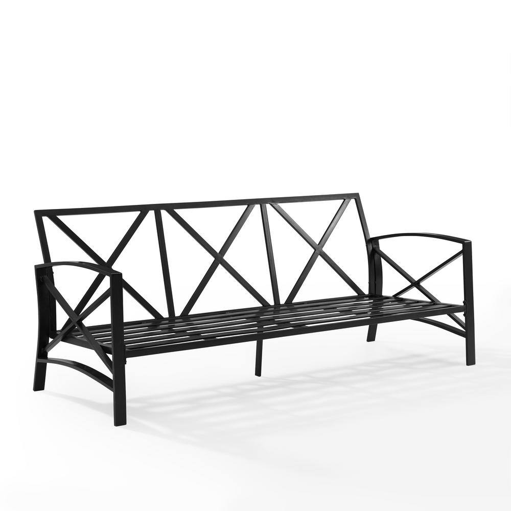 Oatmeal Cushioned Black Metal Three-Seat Outdoor Sofa