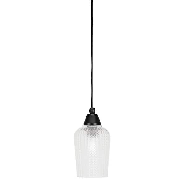 Unbranded Bryson 5 in. 1-Light Matte Black Cord Pendant Light with 5 in. Clear Textured Glass Shade, no bulb included
