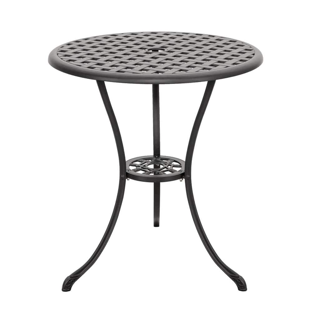 Black Cast Aluminum 3-Piece Bistro Set with Grey Cushions