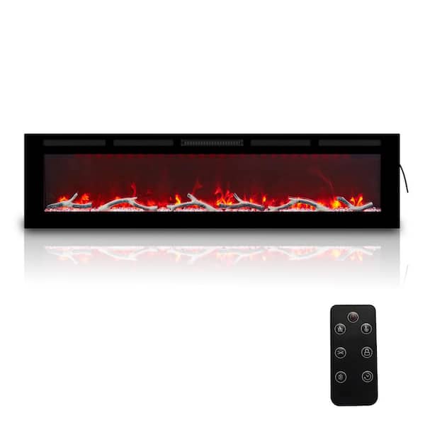 72 in. 1500W Wall Mounted Installation Electric Fireplace in Black with Multicolor Flame