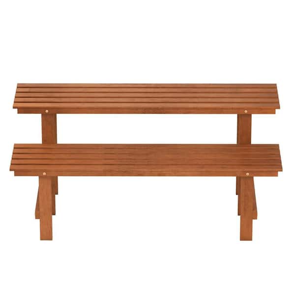 22 in. x 48 in. x 23 in. Indoor & Outdoor Wood Plant Stand 2 Tier with Teak Oil Finish Flower Pots Holder