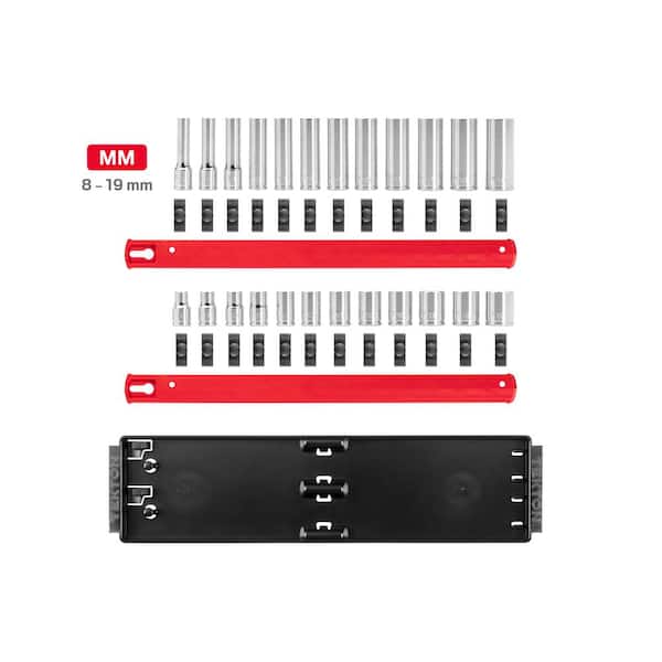 TEKTON 3/8 in. Drive 6-Point Socket Set with Rails (8 mm-19 mm