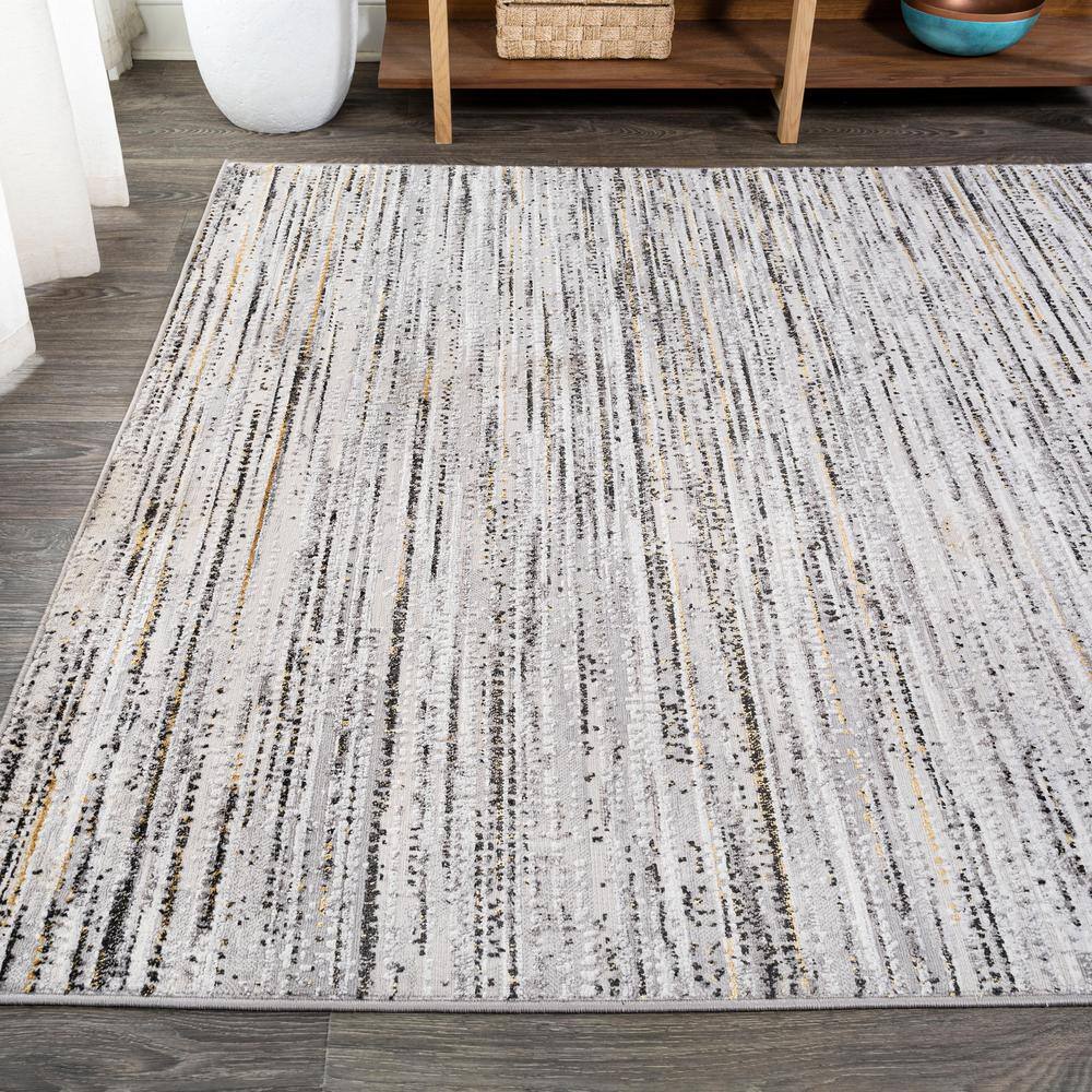 Reversible Gray Stripe Synthetic 8' x 10' Easy-Care Area Rug