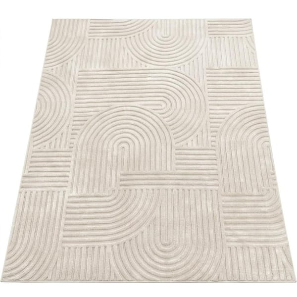 5'x7' Washable Solid Beige Non-Slip Area Rug, Soft Fluffy Indoor Carpet