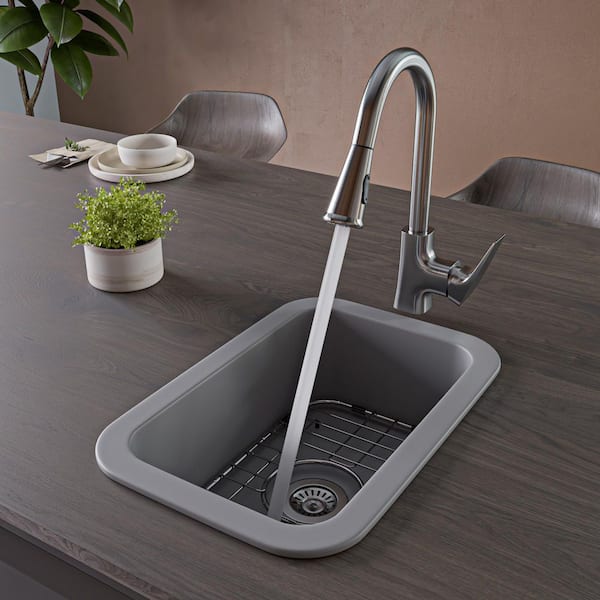 Undermount Fireclay 13 in. Single Bowl Kitchen Sink in Grey Matte