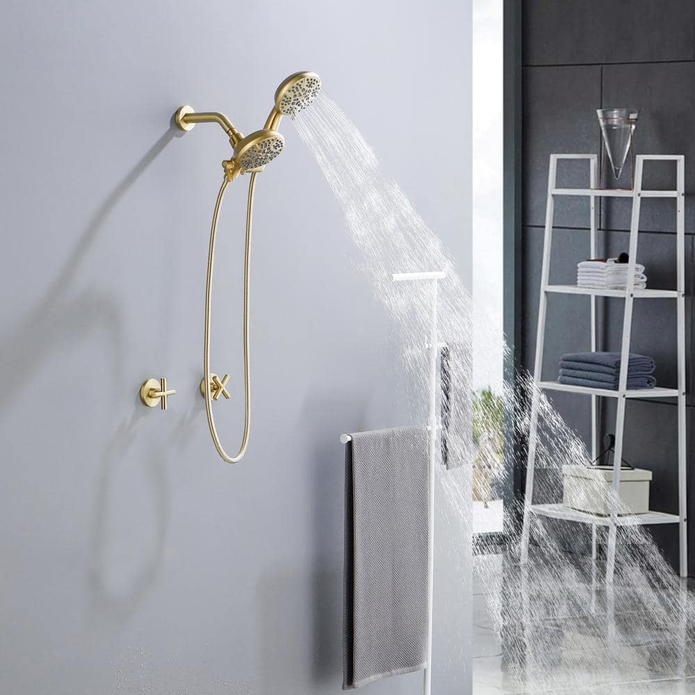 Brushed Gold Double Handle 7-Spray Wall Mounted Shower System