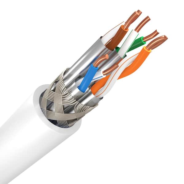 Syston Cable Technology 1000 ft. White 22AWG 4-Pair Solid Copper S/FTP Cat8 Plus CMR Riser Bulk Data Cable