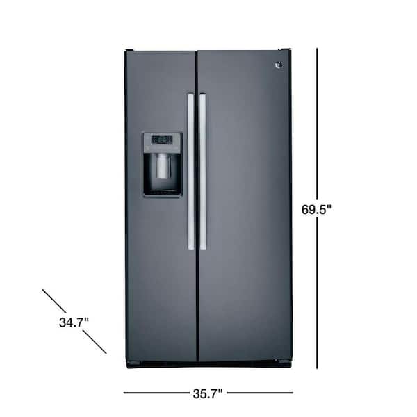 Ge 25 3 Cu Ft Side By Side Refrigerator In Slate Fingerprint Resistant Gss25gmhes The Home Depot