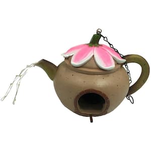 1-Light 5.7 in. Integrated LED Solar Powered Tea Pot House with Light up Tea Drops