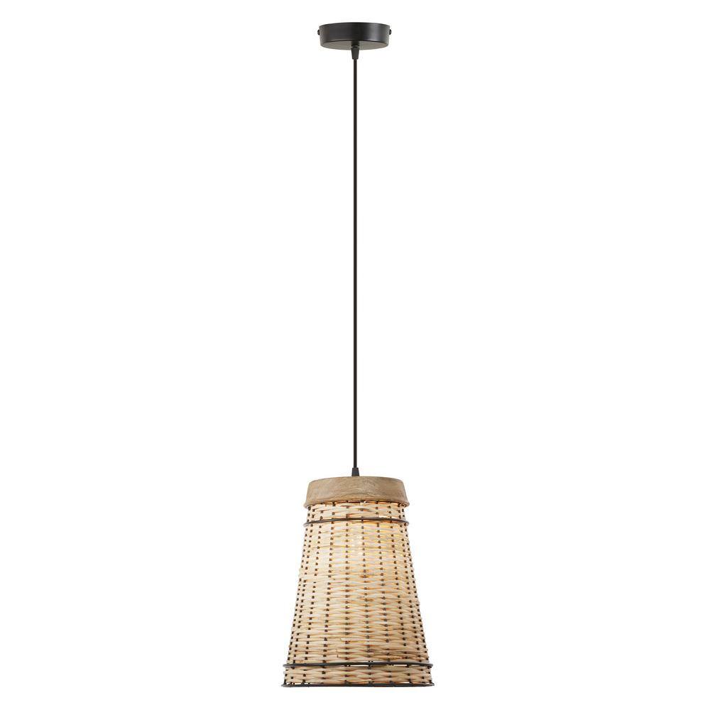 River of Goods Soren 1-Light Tan Hanging Pendant with Metal, Wood and Rattan Empire Shaded