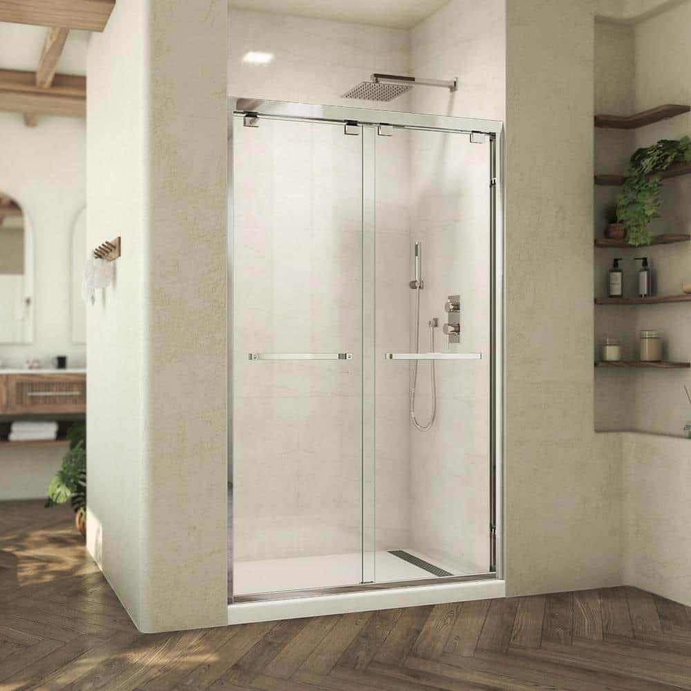 Abbey 48-Inch Frameless Sliding Shower Door in Chrome and Clear Glass