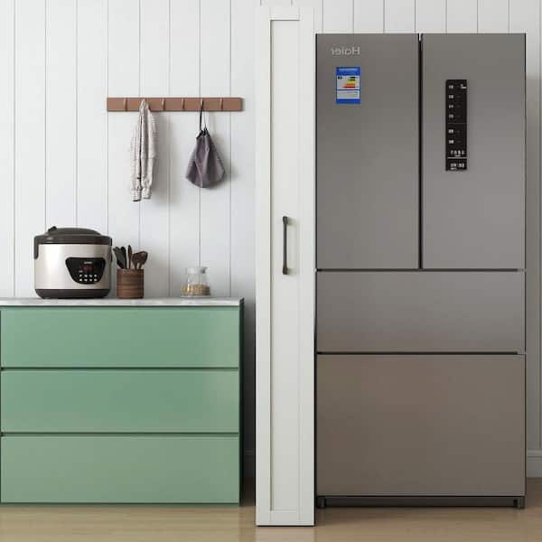 Otryad 7-Tier White Wood Narrow Kitchen Rolling Cart, Slim Storage