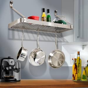 Handcrafted 36 in. Gourmet Deep Bookshelf Wall Rack with 12-Hooks Stainless Steel