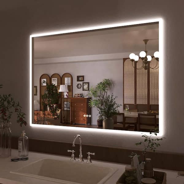 IA 48 in. W x 36 in. H Rectangular Frameless LED Single Wall Bathroom Vanity Mirror in Polished Crystal