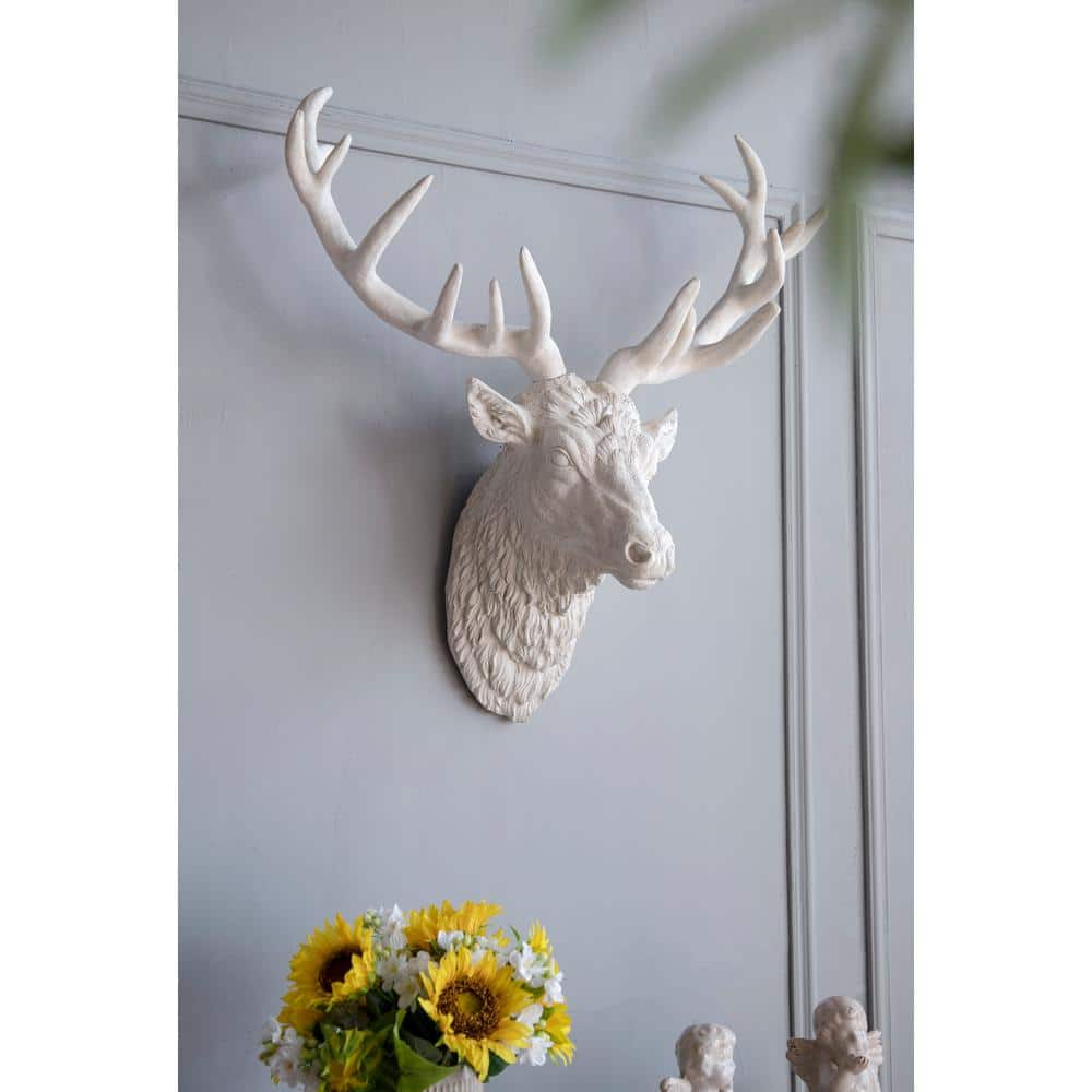Deer Head Wall Decor Sculptures Wall Mount Stag Head ，American Style Retro  Animal Head Ornament， Handmade Faux Taxidermy Resin Wall Animal Head for