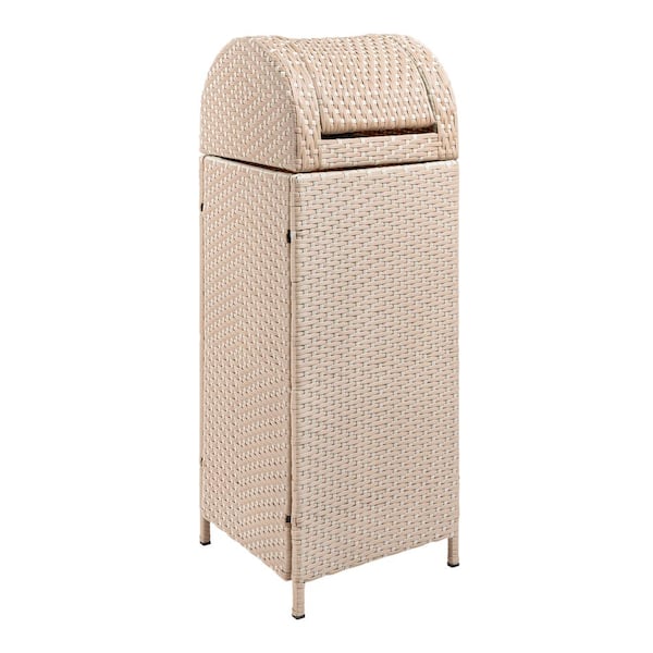 Ellison 31.39 Gal. All-Weather Wicker/Metal Swing Top Lid Hideaway Outdoor Trash Can, Light Pink/White