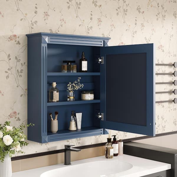 Blue 24.01 in. W x 27.76 in. H Cottage Rectangle MDF Framed Mirror Wall Mirror Bathroom Vanity Mirror