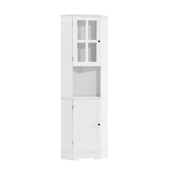 Unbranded 23.2 in. W x 15.9 in. D x 65 in. H White Linen Cabinet with Glass Door, Open Storage, Adjustable Shelf