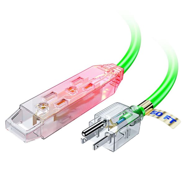 50 ft. 16 / 3 Light Duty Indoor Extension Cord with Lighted Receptacles and Eyelet, 3-Outlet, 13 Amps, Green